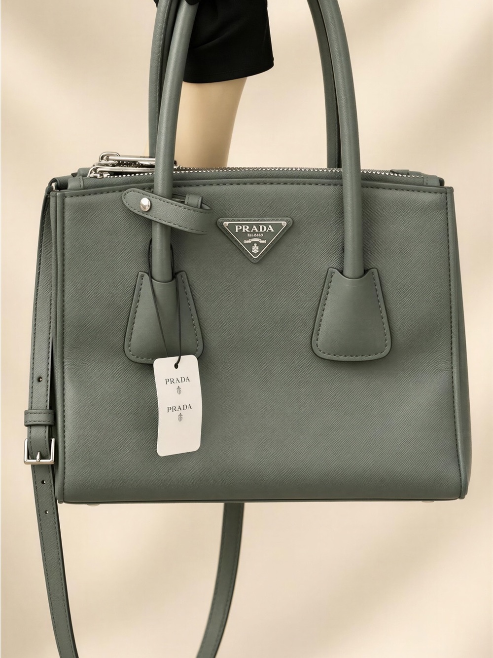 Prada Saffiano Leather Satchel in Sage